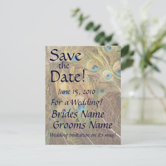 Save the Date Pfauenpostkarte Ankündigungspostkarte (Stehend Vorderseite)