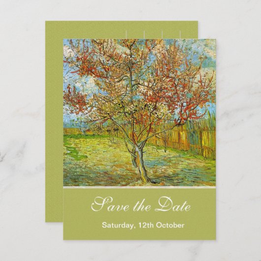 Save the Date, Pfirsichbaum in Blossom Remi... Ankündigungspostkarte (Vorne/Hinten)