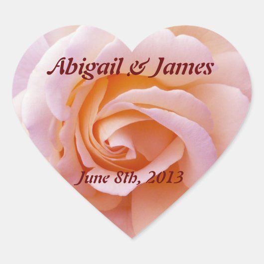 Save the Date pfirsichfarbene Rose Herz-Aufkleber (Vorderseite)
