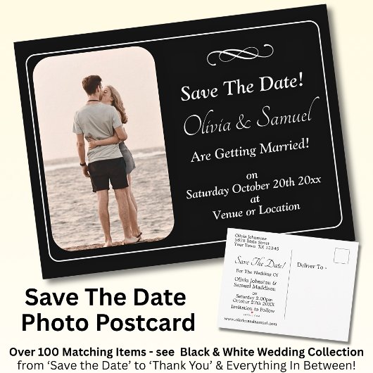 Save The Date, Photo - Black & White with Infinity Ankündigungspostkarte