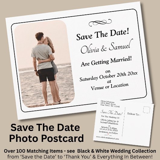 Save The Date, Photo - Black & White with Infinity Ankündigungspostkarte