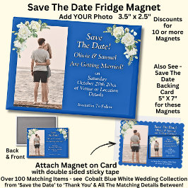 Save The Date, Photo - Blue White Fridge Magnet