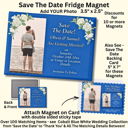Save The Date, Photo - Blue White Fridge Magnet