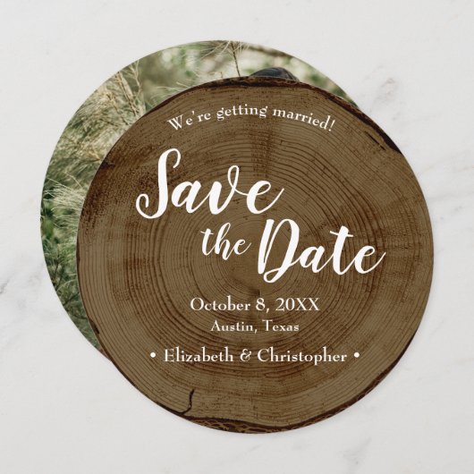 Save the date photo DARK Wood Rustic Wedding Einladung (Vorne/Hinten)
