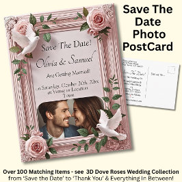 Save The Date, Photo - Dove & Pink Roses Ankündigungspostkarte
