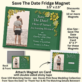 Save The Date, Photo -Emerald Green & Gold Fridge  Magnet