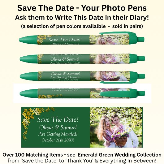 Save The Date - Photo + Emerald Green & Gold Kugelschreiber