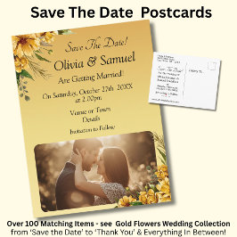 Save The Date - Photo with Golden Yellow Flowers Ankündigungspostkarte