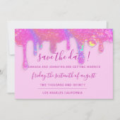 Save the Date Pink Holographic Tropfens Pastel (Vorderseite)