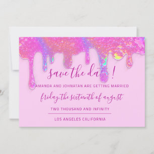 Save the Date Pink Holographic Tropfens Pastel