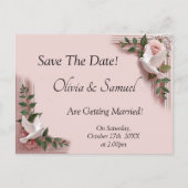 Save The Date - Pink Roses & Doves Wedding Ankündigungspostkarte (Vorderseite)