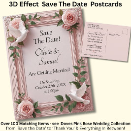 Save The Date - Pink Roses & Doves Wedding Ankündigungspostkarte