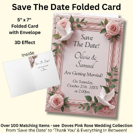 Save The Date - Pink Roses & Doves Wedding Karte