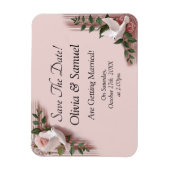 Save The Date - Pink Roses & Doves Wedding Magnet (Vertikal)