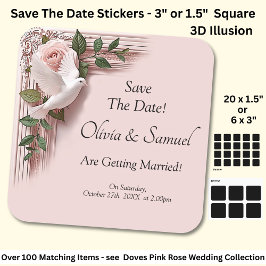 Save The Date - Pink Roses & Doves Wedding Quadratischer Aufkleber