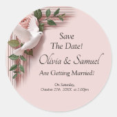 Save The Date - Pink Roses & Doves Wedding Runder Aufkleber (Vorderseite)