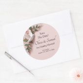 Save The Date - Pink Roses & Doves Wedding Runder Aufkleber (Umschlag)