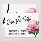 Save the Date, Pink Watercolor Peony Blume Date (Vorne/Hinten)