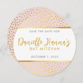 SAVE THE DATE pinkfarbene Goldpolka-Punkte Einladung (Vorne/Hinten)