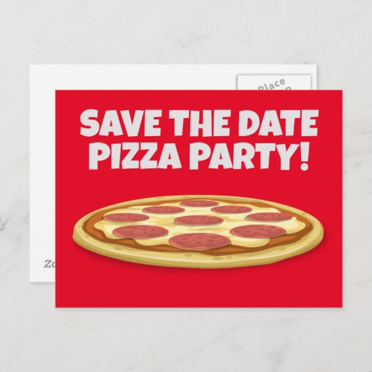 SAVE THE DATE PIZZA-PARTY EINLADUNGEN Postkarten (Vorne/Hinten)