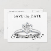 Save the Date Platinum Diamant Ring Cards Ankündigungspostkarte (Vorne/Hinten)