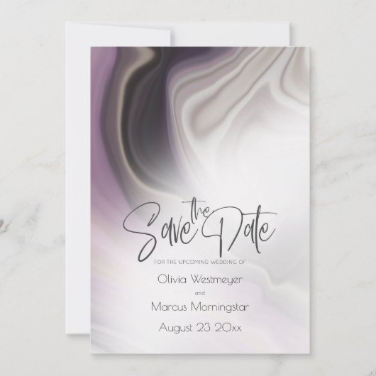 Save The Date | Plum Misty Marble Einladung (Vorderseite)