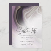 Save The Date | Plum Misty Marble Einladung (Vorne/Hinten)