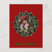 Save the Date Plush Bear Wreath Holiday Ankündigungspostkarte (Vorderseite)