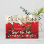 Save the Date Poinsettia Red Gold Party (Stehend Vorderseite)