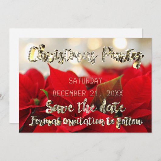 Save the Date Poinsettia Red Gold Party (Vorne/Hinten)