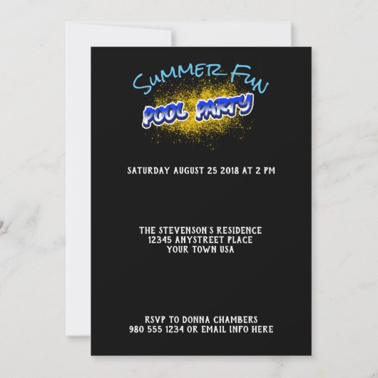 Save the Date Pool Party Einladung Gelber Schlag (Rückseite)