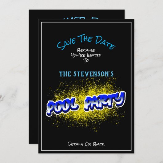 Save the Date Pool Party Einladung Gelber Schlag (Vorne/Hinten)