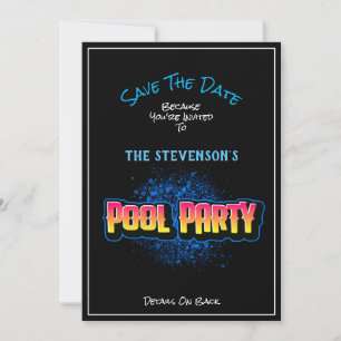 Save the Date Pool Party Einladung Schwarz