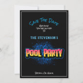 Save the Date Pool Party Einladung Schwarz (Vorderseite)