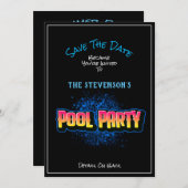 Save the Date Pool Party Einladung Schwarz (Vorne/Hinten)