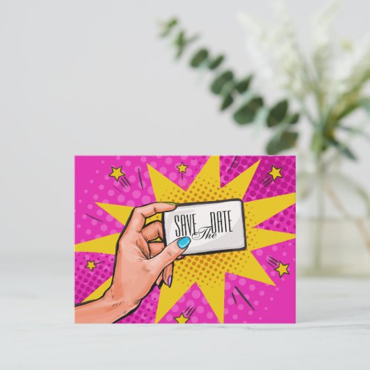 Save the Date Pop Postkarte Einladung (Stehend Vorderseite)