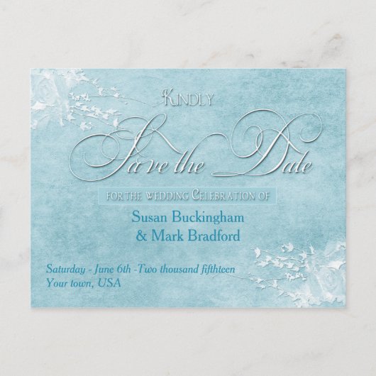 SAVE THE DATE - POST CARD Blue Elegance Wedding Ankündigungspostkarte (Vorderseite)