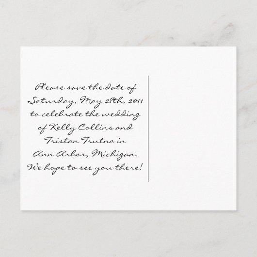 "SAVE THE DATE" POSTCARD ANKÜNDIGUNGSPOSTKARTE (Rückseite)