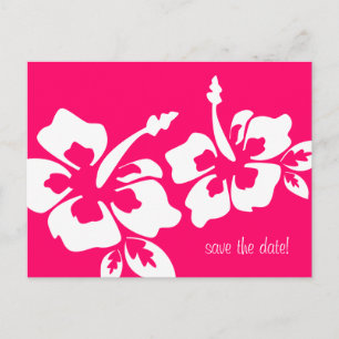 Save the Date Postcard Beach Wedding Hibiskus Pink Ankündigungspostkarte