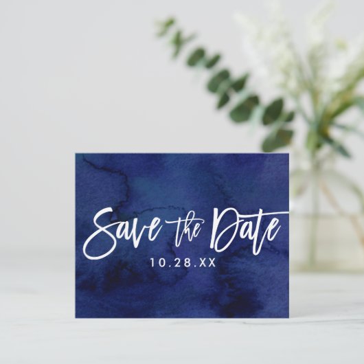 SAVE THE DATE POSTCARD bemalt Marine Aquarell (Stehend Vorderseite)