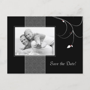 Save the Date Postcard Black Gray Leaf Berries Ankündigungspostkarte