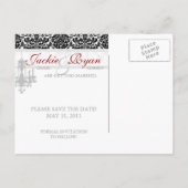 Save the Date Postcard Chandelier Damask BW Ankündigungspostkarte (Rückseite)