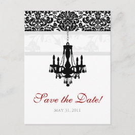 Save the Date Postcard Chandelier Damask BW Ankündigungspostkarte