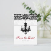 Save the Date Postcard Chandelier Damask BW Ankündigungspostkarte (Stehend Vorderseite)
