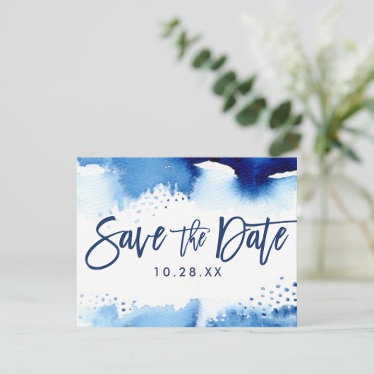 SAVE THE DATE POSTCARD coole Marineblau (Stehend Vorderseite)