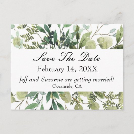 Save the Date Postcard Eukalyptus Greenery Postkarte (Vorderseite)