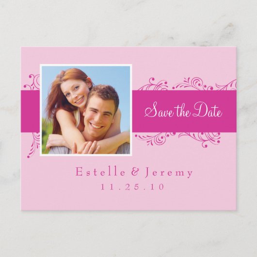Save the Date Postcard Foto 03 Rosa Ankündigungspostkarte (Vorderseite)