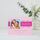 Save the Date Postcard Foto 03 Rosa Ankündigungspostkarte (Stehend Vorderseite)