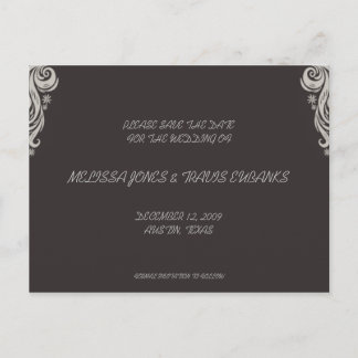 Save the Date Postcard-Gray/Schwarz geblüht Ankündigungspostkarte