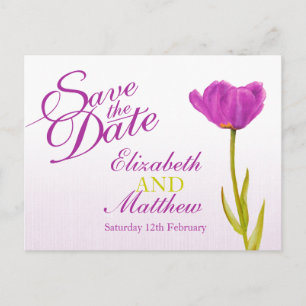 Save the Date Postcard lila Tulpenkunst Ankündigungspostkarte